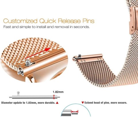 PASEK DO ZEGARKA STAL NIERDZEWNA UNIWERSALNY RÓŻOWE ZŁOTO 22mm
