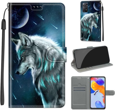 ZAMYKANE ETUI DO XIAOMI REDMI NOTE 11 PRO 5G CASE Z KLAPKĄ WILK KSIĘŻYC