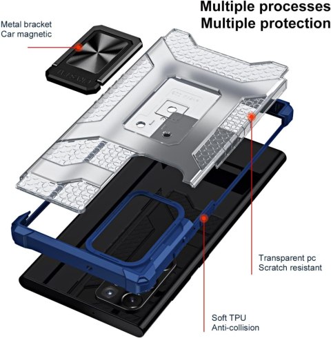 ETUI DO SAMSUNG GALAXY S22 ULTRA 5G BEZBARWNE PLECKI NIEBIESKA RAMKA +RING