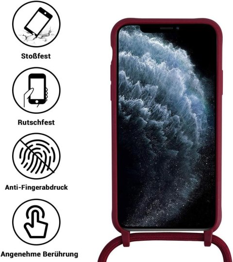 ETUI POKROWIEC DO APPLE IPHONE 12 PRO MAX BORDOWE SILIKONOWE PLECKI +SMYCZ