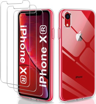 ETUI POKROWIEC DO APPLE IPHONE XR 6.06 BEZBARWNE PLECKI +3x SZKŁO HARTOWANE