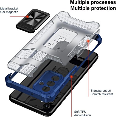 ETUI SAMSUNG GALAXY A13 5G PÓŁTRANSPARENTNE PLECKI NIEBIESKA RAMKA +RING