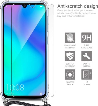 ETUI SILIKONOWE DO HUAWEI P30 LITE BEZBARWNE + SZKŁO HARTOWANE I SMYCZ