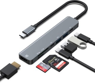 HUB USB-C ADAPTER 7w1 HDMI 4K PD USB-C 2xUSB DATA USB-C KARTA SD TF