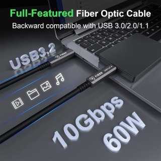 KABEL OPTYCZNY FIBBR USB3.2 GEN2 10Gpbs USB-C na USB-C 15m PD 60W CZARNY AOC