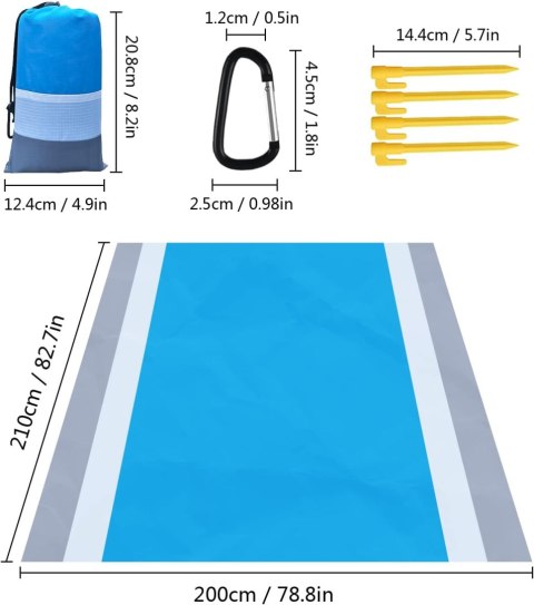 KOC PLAŻOWY PIKNIKOWY MATA KEPMING BIWAK NIEBIESKI WODOODPORNY 200x210 cm