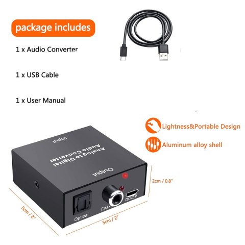 KONWERTER AUDIO ADAPTER SETERO DAC AUX R/L 2 RCA Cinch do SPDIF