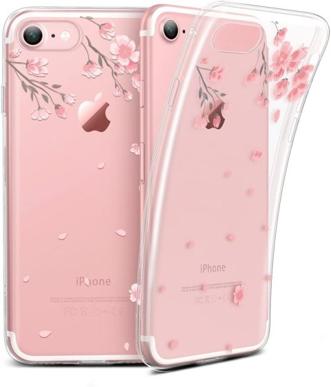 ETUI SILIKONOWE APPLE IPHONE 7 4.7" CASE BEZBARWNY W RÓŻOWE KWIATY GLAMOUR