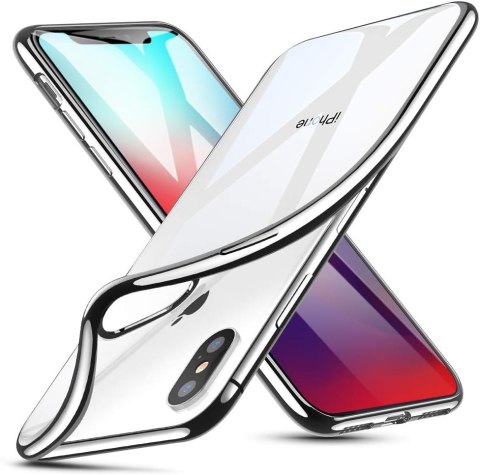 ETUI SILIKONOWE DO APPLE IPHONE XS MAX 6.46" BEZBARWNE ZE SREBRNĄ RAMKĄ