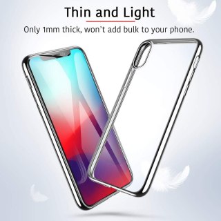 ETUI SILIKONOWE DO APPLE IPHONE XS MAX 6.46" BEZBARWNE ZE SREBRNĄ RAMKĄ