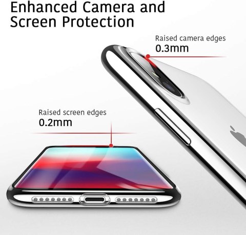 ETUI SILIKONOWE DO APPLE IPHONE XS MAX 6.46" BEZBARWNE ZE SREBRNĄ RAMKĄ