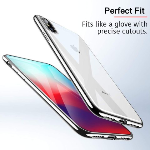 ETUI SILIKONOWE DO APPLE IPHONE XS MAX 6.46" BEZBARWNE ZE SREBRNĄ RAMKĄ