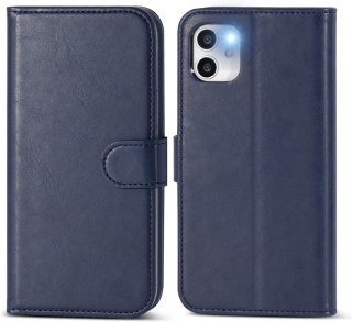 ETUI Z KLAPKĄ APPLE IPHONE 12/12 PRO 6.1" CASE GRANATOWY Z EKOSKÓRY PORTFEL