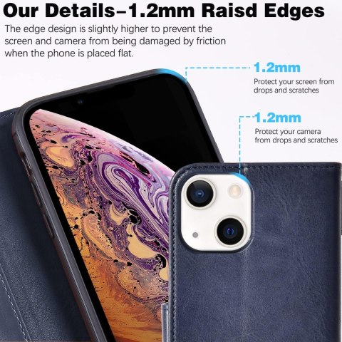 ETUI Z KLAPKĄ DO APPLE IPHONE 13 6.1" CASE GRANATOWY Z EKOSKÓRY PORTFEL