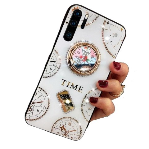 ETUI Z UCHWYTEM HUAWEI P30 PRO 6.47" CASE BIAŁY ZŁOTY +FOLIA OCHRONNA