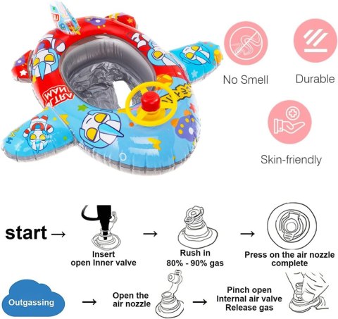 KÓŁKO KOŁO DMUCHANE DO PŁYWANIA DO WODY BASENU DLA DZIECI SAMOLOT SIEDZISKO