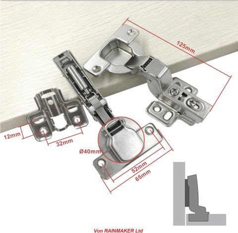 ZAWIAS MEBLOWY WPUSZCZANY CICHY DOMYK 95° ⌀40mm x8 do kuchni