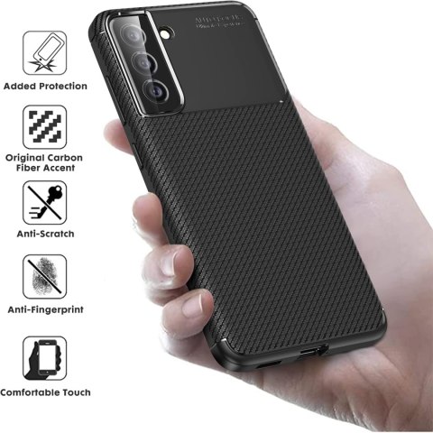 ZESTAW ETUI SILIKONOWE SAMSUNG GALAXY S21 FE 5G CZARNE CARBONOWE +3x SZKŁO