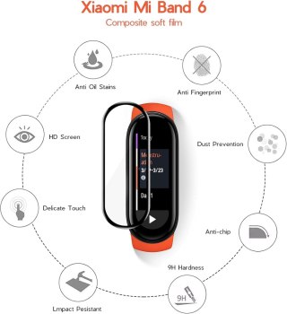 3X SZKŁO HARTOWANE DO SMARTBAND XIAOMI MI BAND 6 CZARNA RAMKA