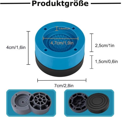 4xPODKŁADKA GUMOWA POD NÓŻKI AGD ZMYWARKI ANTYWIBRACYJNE+8xKRĄŻEK NIEBIESKI