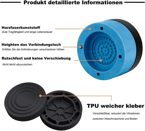 4xPODKŁADKA GUMOWA POD NÓŻKI AGD ZMYWARKI ANTYWIBRACYJNE+8xKRĄŻEK NIEBIESKI