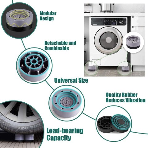 4xPODKŁADKA GUMOWA POD NÓŻKI AGD ZMYWARKI ANTYWIBRACYJNE + 8xKRĄŻEK SZARY