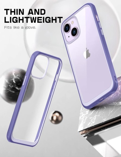 ETUI APPLE IPHONE 14 PLUS PLECKI PRZEZROCZYSTE WZMOCNIONE FIOLETOWA RAMKA