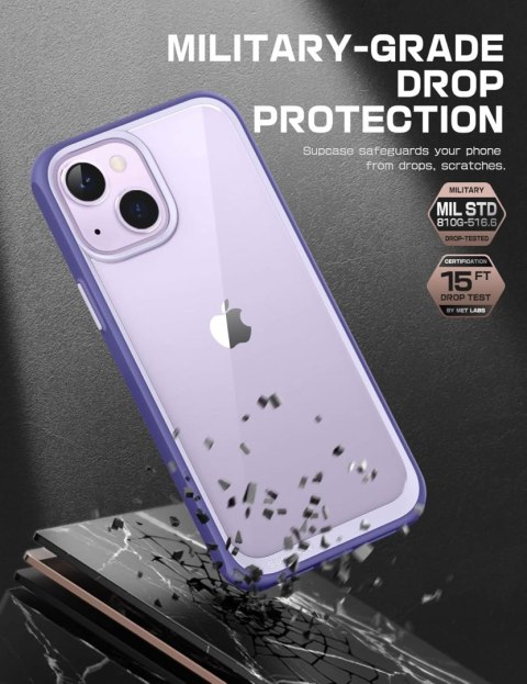 ETUI APPLE IPHONE 14 PLUS PLECKI PRZEZROCZYSTE WZMOCNIONE FIOLETOWA RAMKA