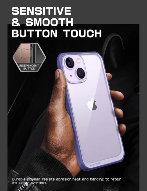 ETUI APPLE IPHONE 14 PLUS PLECKI PRZEZROCZYSTE WZMOCNIONE FIOLETOWA RAMKA