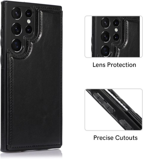 ETUI CZARNE Z EKOSKÓRY SAMSUNG GALAXY S22 ULTRA CASE Z PORTFELEM