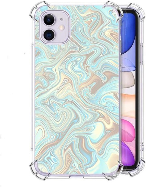 ETUI DO APPLE IPHONE 11 6.1" CASE SILIKONOWE PLECKI MARMUREK NIEBIESKI BEŻ