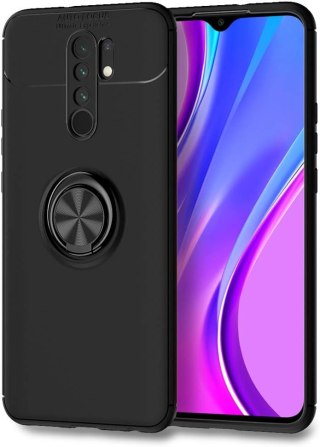 ETUI POKROWIEC DO XIAOMI REDMI 9 CZARNE SILIKONOWE PLECKI Z PIERŚCIENIEM