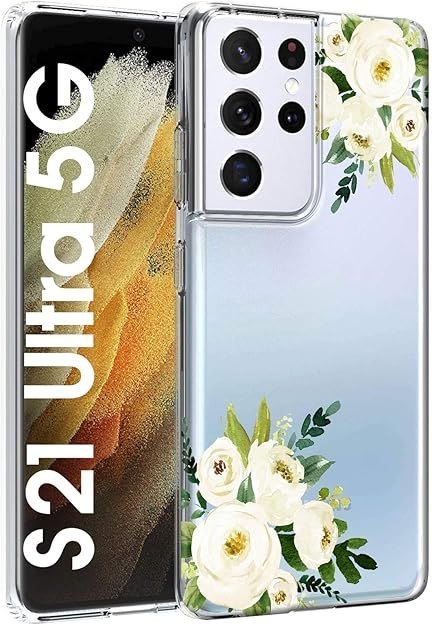 ETUI SILIKONOWE SAMSUNG GALAXY S21 ULTRA BEZBARWNY W BIAŁE KWIATY PIWONIE