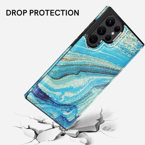 ETUI Z EKOSKÓRY SAMSUNG GALAXY S22 ULTRA CASE Z PORTFELEM NIEBIESKI ZŁOTY