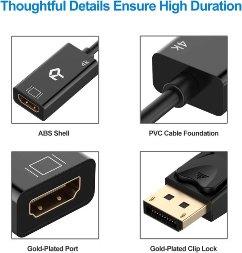 KONWERTER DISPLAYPORT DP NA HDMI 4K 24,5cm RANKIE CZARNY