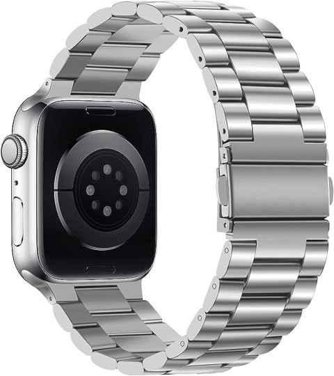 PASEK DO ZEGARKA APPLE WATCH 41/40/38mm SE/9/8/7/6/5/4/3/2/1 SREBRNY +ETUI