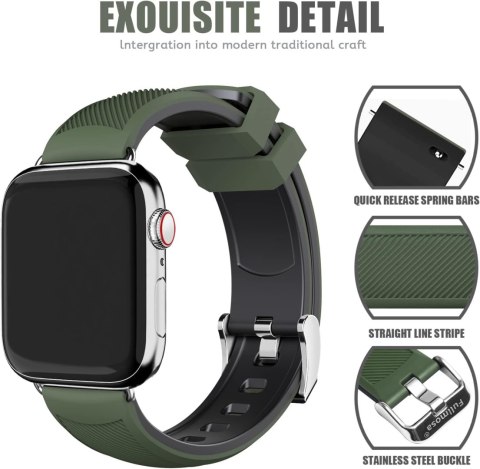 PASEK DO ZEGARKA APPLE WATCH ZIELONY/CZARNY SILIKONOWY 42/44/45/49mm