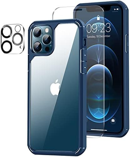 ETUI APPLE IPHONE 12/12 PRO NIEBIESKA RAMKA PRZESZKLONY TYŁ+SZKŁO HARTOWANE