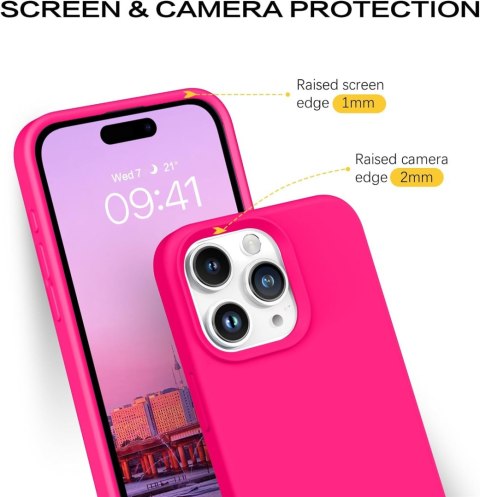 ETUI APPLE IPHONE 14 PRO MAX CASE SILIKONOWY NEONOWY RÓŻOWY Z MIKROFIBRĄ