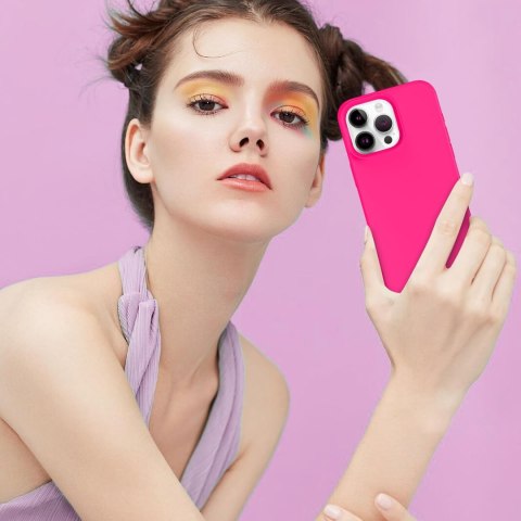 ETUI APPLE IPHONE 14 PRO MAX CASE SILIKONOWY NEONOWY RÓŻOWY Z MIKROFIBRĄ