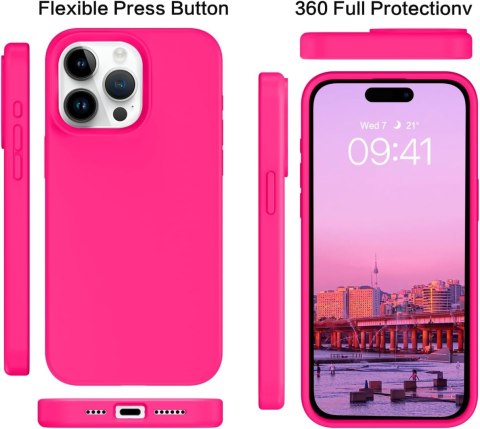 ETUI APPLE IPHONE 14 PRO MAX CASE SILIKONOWY NEONOWY RÓŻOWY Z MIKROFIBRĄ