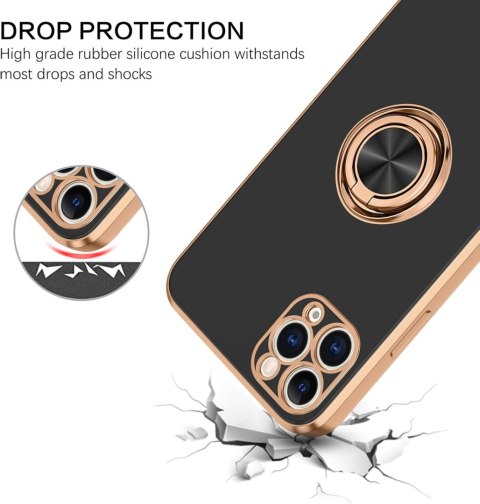 ETUI DO APPLE IPHONE 11 PRO MAX CASE SILIKONOWY CZARNE PLECKI ZŁOTA RAMKA