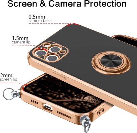 ETUI DO APPLE IPHONE 11 PRO MAX CASE SILIKONOWY CZARNE PLECKI ZŁOTA RAMKA