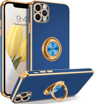 ETUI DO APPLE IPHONE 11 PRO MAX CASE SILIKONOWY NIEBIESKI ZŁOTY +RING