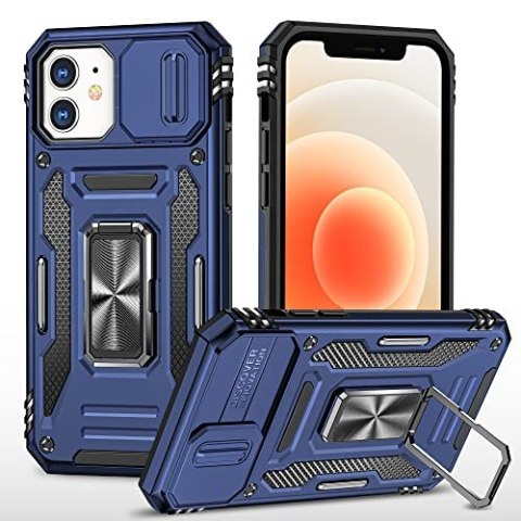 ETUI DO APPLE IPHONE X/XS CASE NIEBIESKIE SOLIDNE PLECKI Z PIERŚCIENIEM