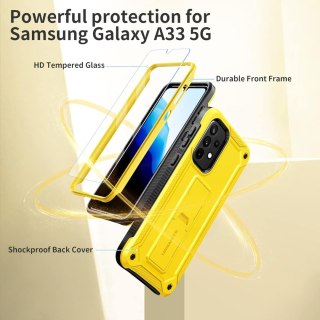 ETUI PANCERNE SAMSUNG GALAXY A33 5G ŻÓŁTE Z PODSTAWKĄ +1x SZKŁO HARTOWANE