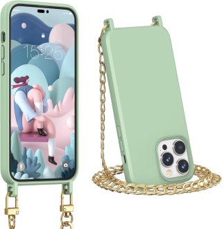 ETUI POKROWIEC APPLE IPHONE 14 PRO 6.1" CASE ZIELONE PLECKI ZŁOTY ŁAŃCUSZEK