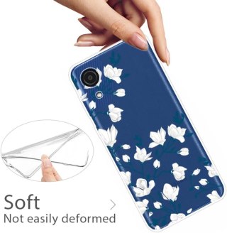 ETUI SAMSUNG GALAXY A03s CASE BEZBARWNY SILIKONOWY BIAŁE KWIATY +SZKŁO