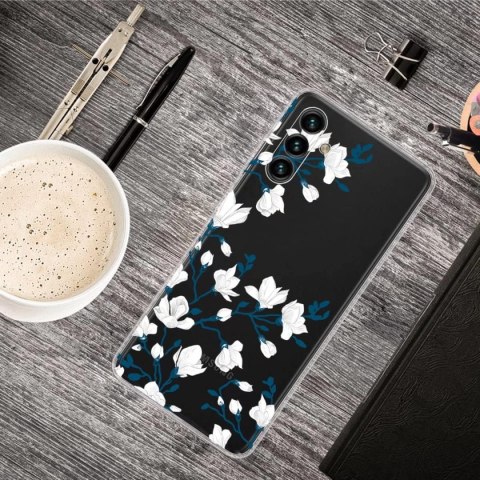 ETUI SAMSUNG GALAXY A13 5G CASE BEZBARWNY SILIKONOWY KWIATY BIAŁE +SZKŁO