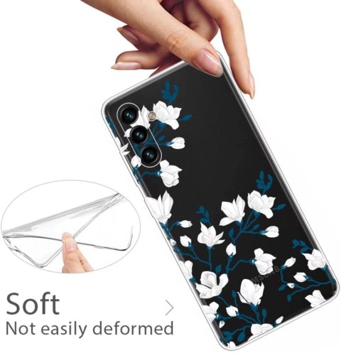 ETUI SAMSUNG GALAXY A13 5G CASE BEZBARWNY SILIKONOWY KWIATY BIAŁE +SZKŁO